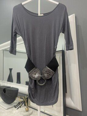 Pretty Good Rached  blouse with Statement Belt – Gray | Size Small (S)